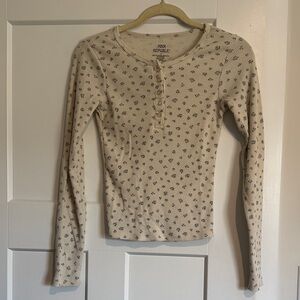 Pink Republic Ditsy Print Henley Top